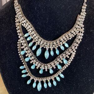 #406 BOUTIQUE Crystal and pale blue stone Statement Necklace